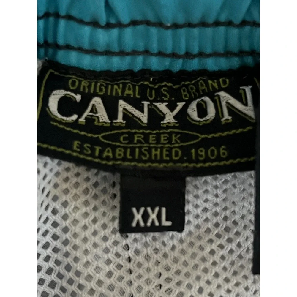 Canyon Creek Mens Board Shorts XXL Gray Lime Green Plaid Cargo Swim Trunks